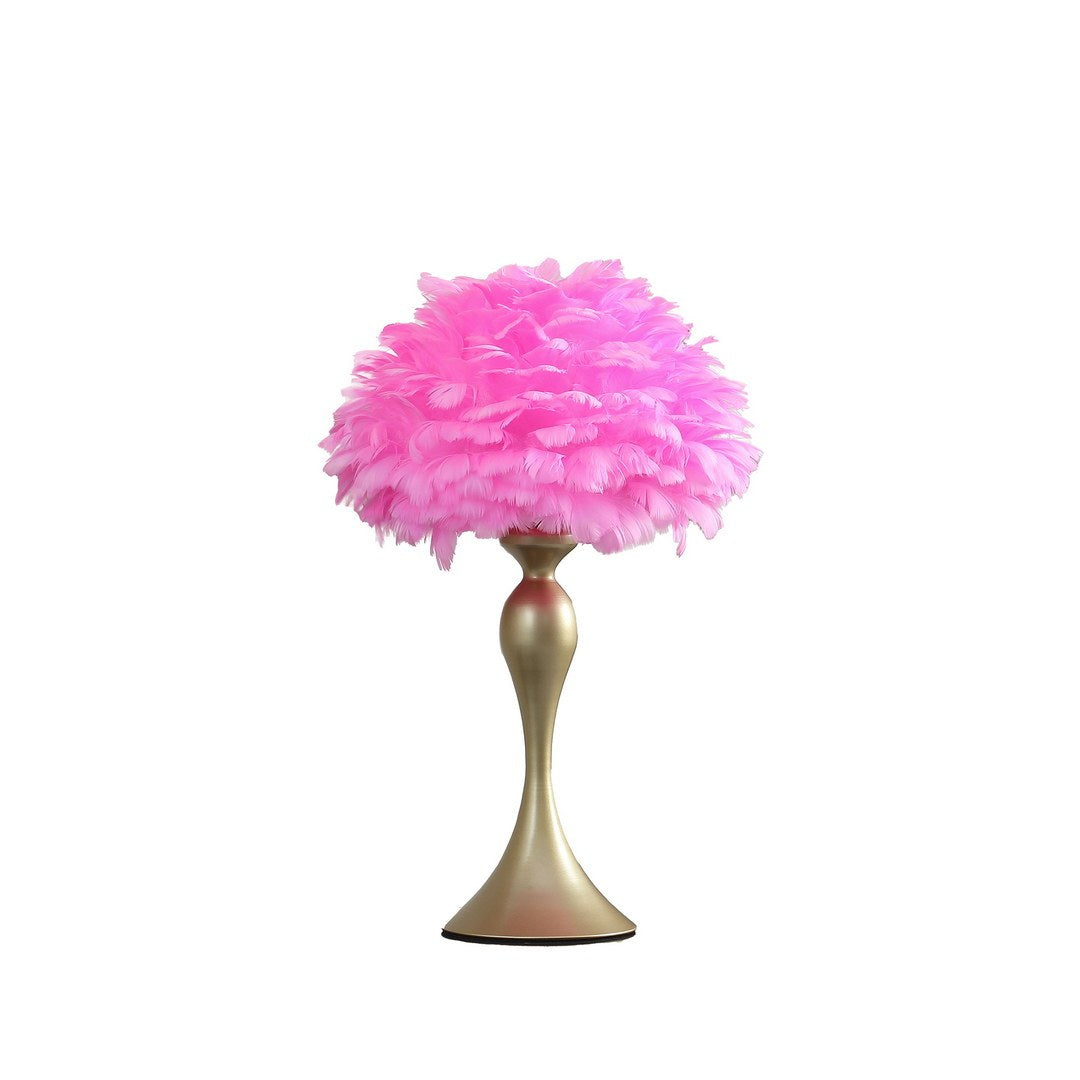 18.25'In Hot Pink Feather Aquina Satin Gold Metal Contour Glam Table Lamp