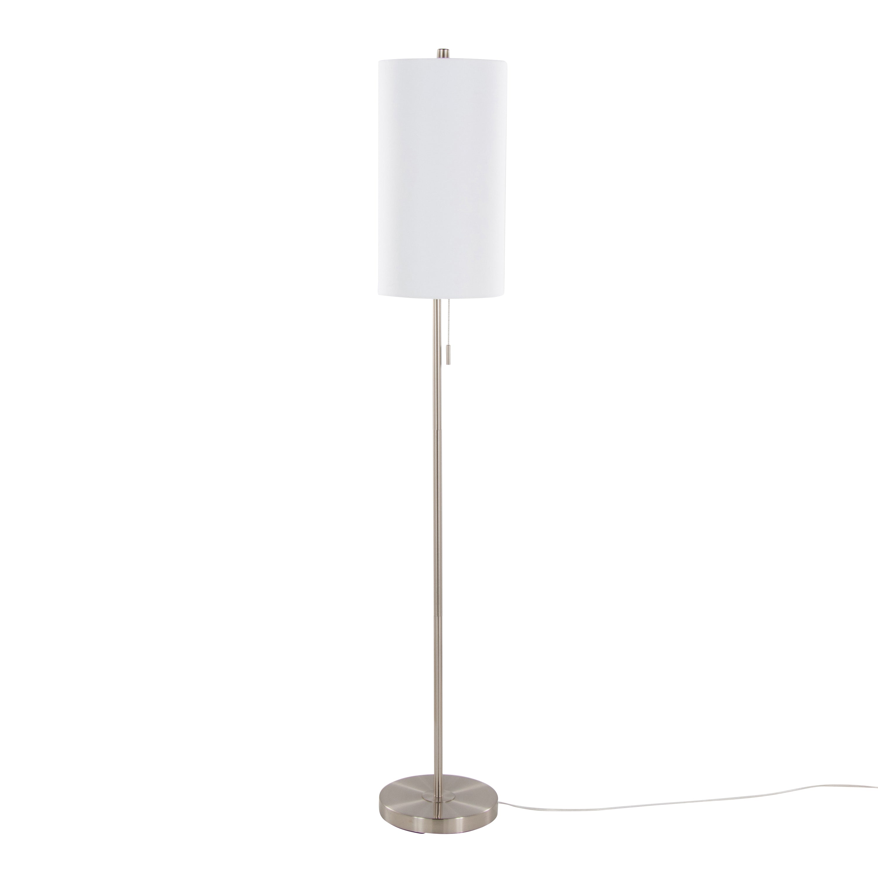 Bounty 62' Contemporary Metal Floor Lamp in Brushed Nickel with White Textured Linen Shade from Grandview Gallery by LumiSource
