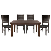 Contemporary Dark Oak Finish Dining 5pc Set Table w Self-Storing Leaf and 4x Side Chairs Solid Clean Lines Design Furniture