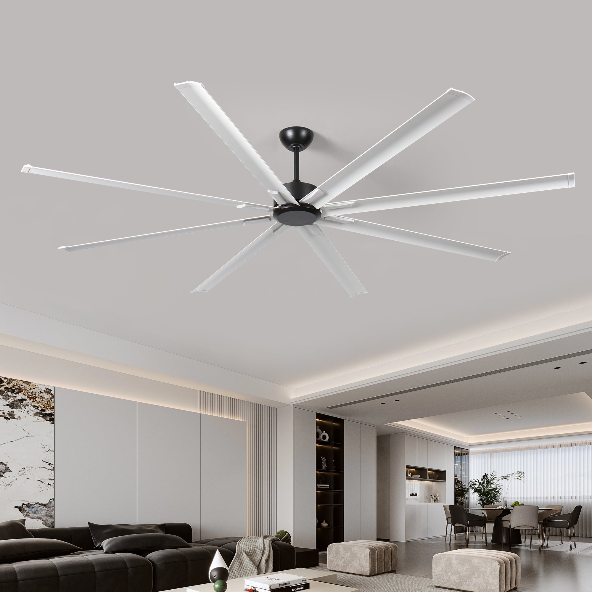 96'  Ceiling Fan with Light and Remote Control, 6-Speed Noiseless Reversible DC Motor, 8 Durable Aluminum Double-Layer Blades Large Ceiling Fan