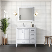 White Bath Vanity 36 in. W x 22 in. D, Left Offset and Carrara Marble Top
