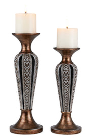12' and 14' Tall 'Everly' Candleholder, Bronze and Chrome finish (Set of 2)