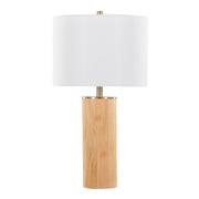 Cylinder Ash 27' Contemporary Wood Table Lamp in Ash Wood, Antique Brass, and White Linen by LumiSource