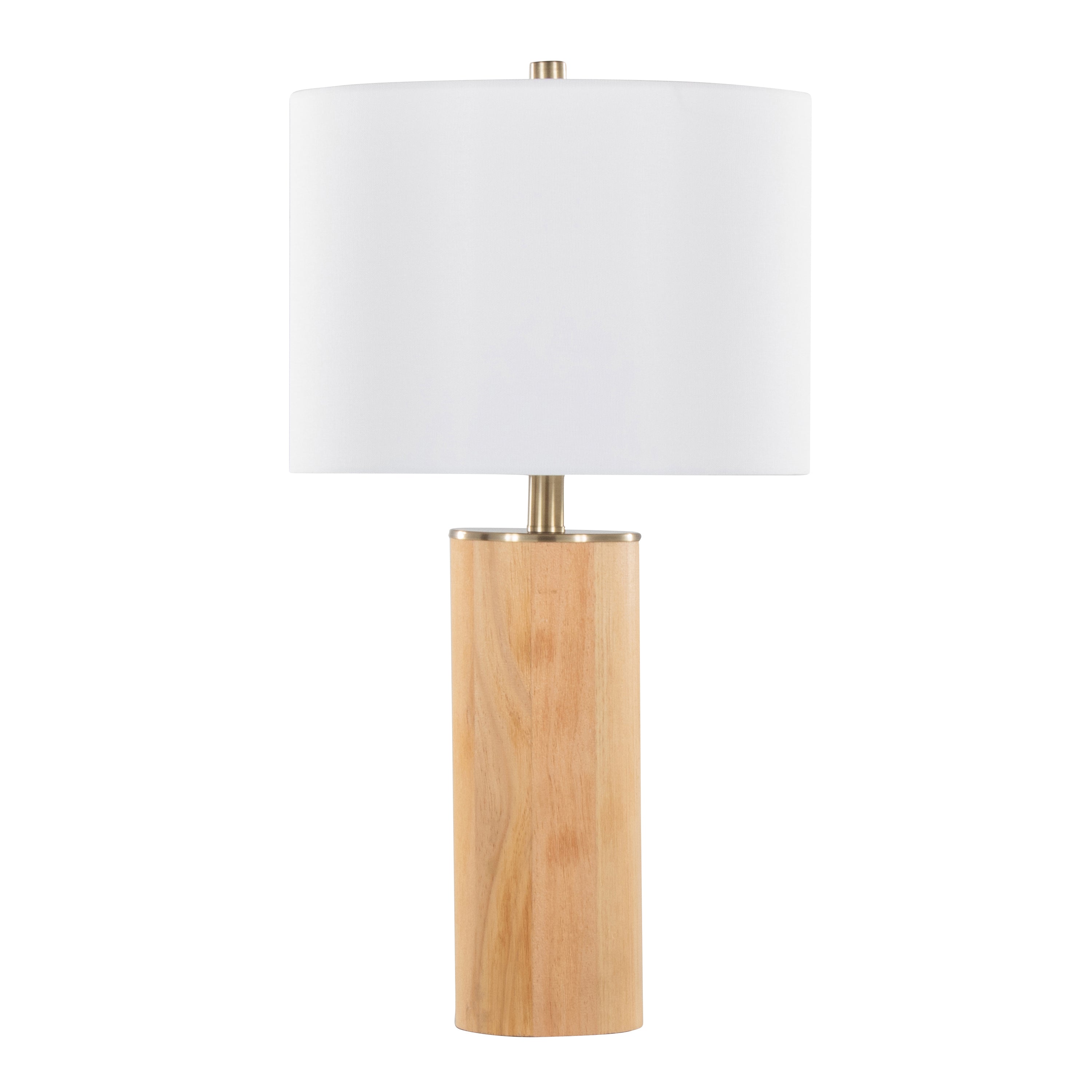 Cylinder Ash 27' Contemporary Wood Table Lamp in Ash Wood, Antique Brass, and White Linen by LumiSource