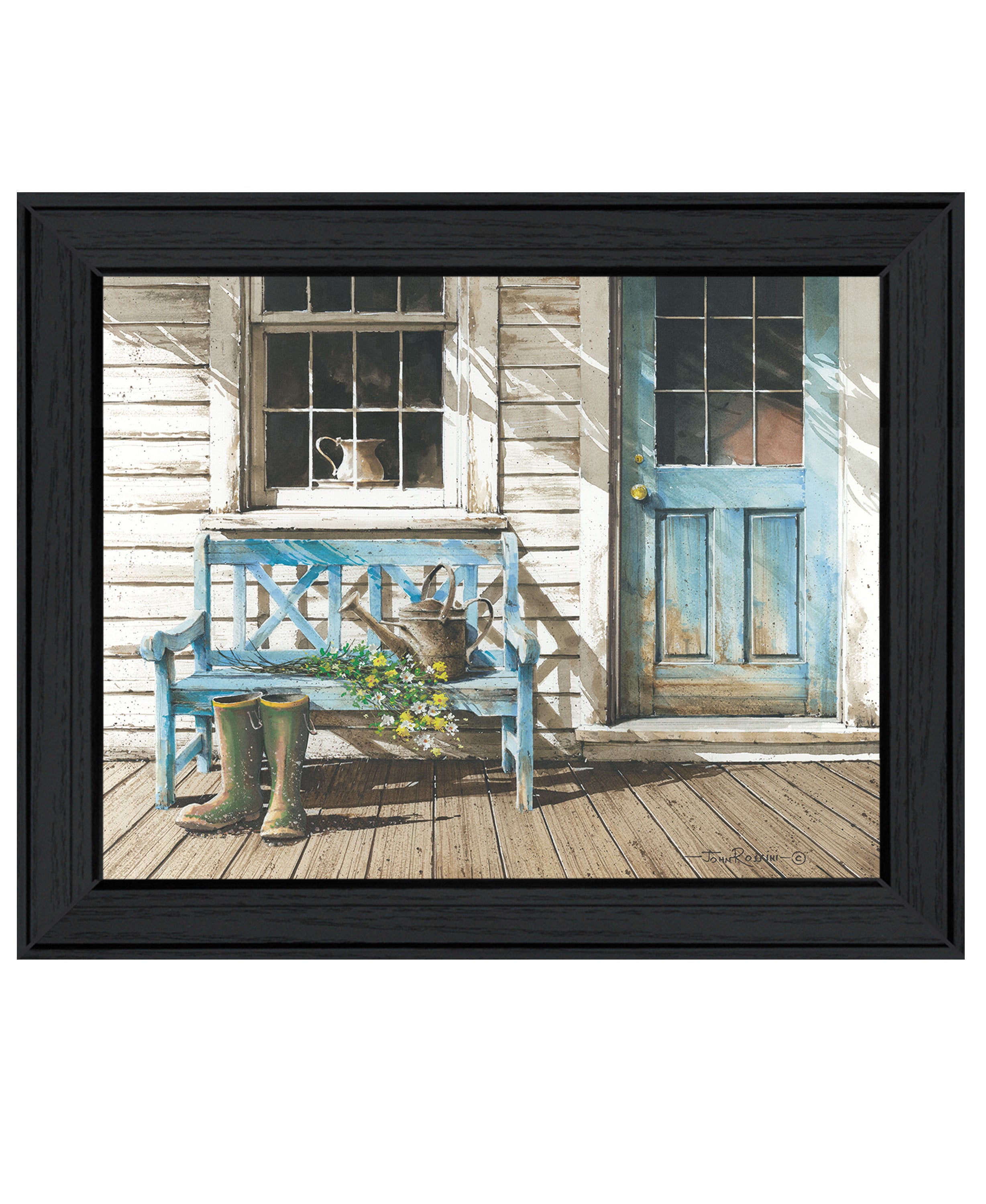 'Cheerful Chores' by Artisan John Rossini, Ready to Hang Framed Print, Black Frame