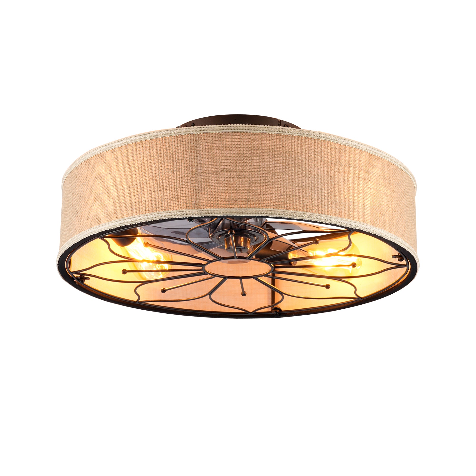 20' Lotus Design  Fabric Farmhouse Bladeless Ceiling fan With Remote Control  For Living room, Bedroom,Kitchen--NOT INCLUDED BULBS