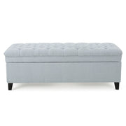 Juliana Storage Ottoman with Fabric Upholstery in Light Blue, Birch Legs, 50 x 20.5 x 18.3 Inches