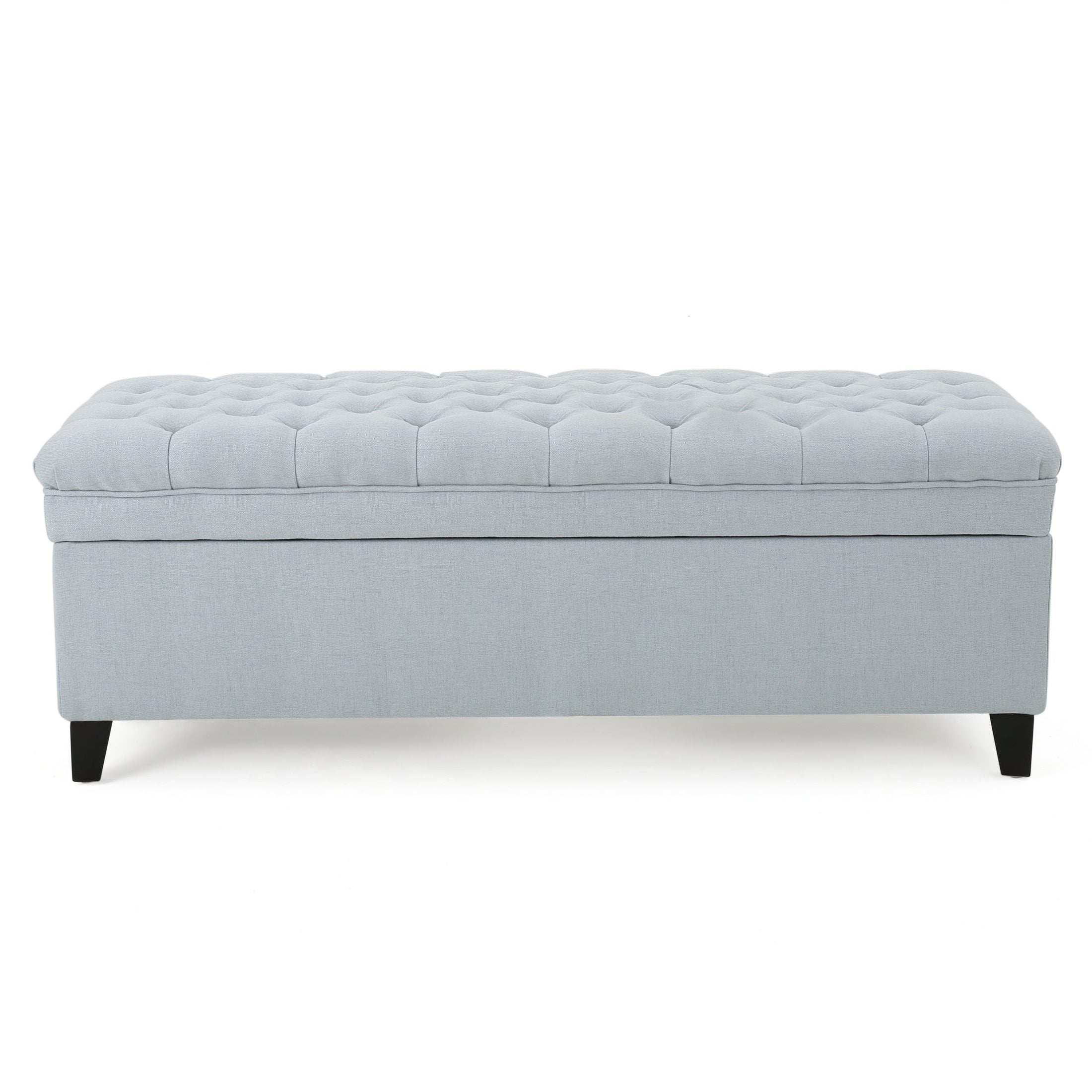Juliana Storage Ottoman with Fabric Upholstery in Light Blue, Birch Legs, 50 x 20.5 x 18.3 Inches