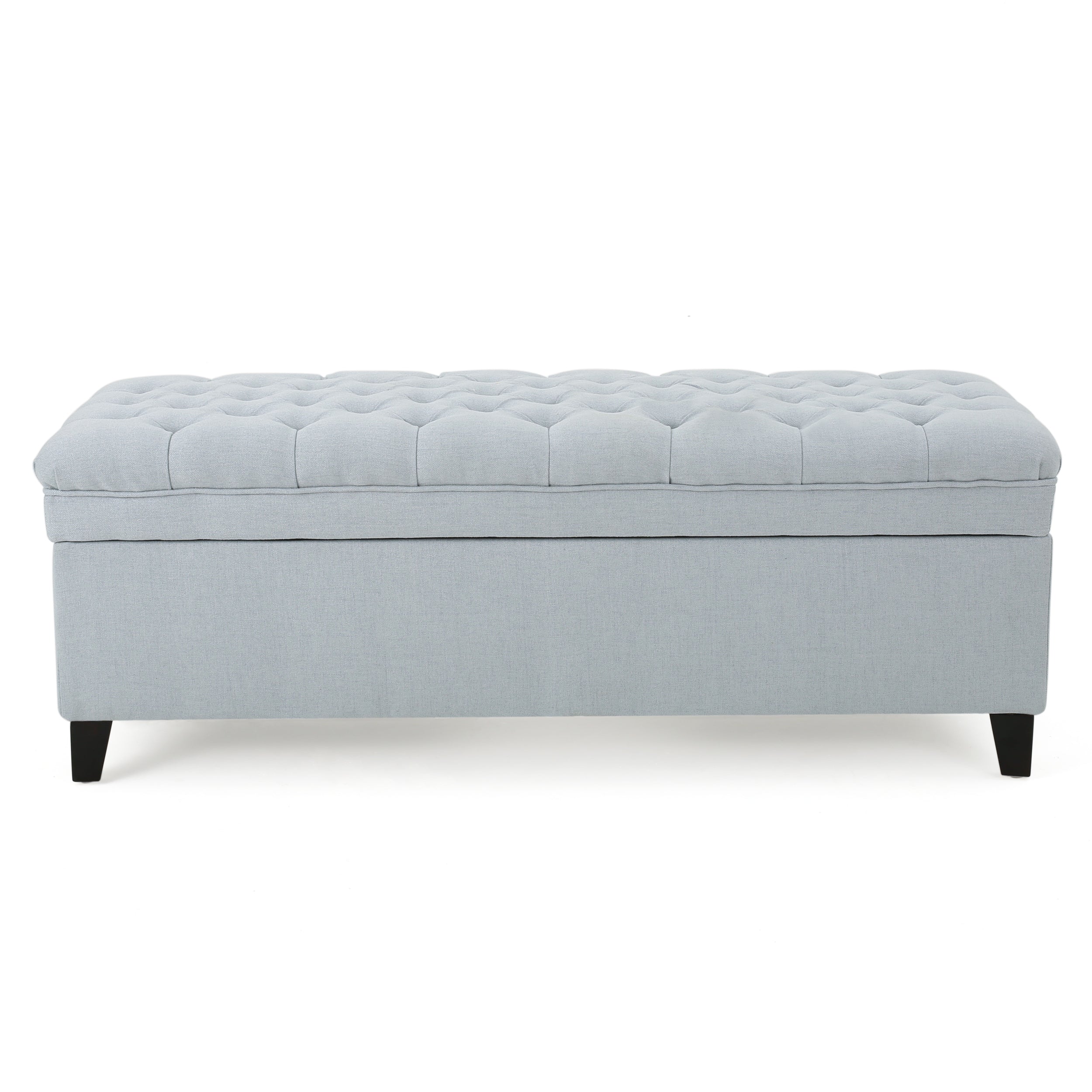 Juliana Storage Ottoman with Fabric Upholstery in Light Blue, Birch Legs, 50 x 20.5 x 18.3 Inches