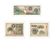 'Garden Bath Collection' 3-Piece Vignette By Pam Britton, Printed Wall Art, Ready To Hang Framed Poster, White Frame