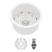 White Ceramic Circular Kitchen Sink with Drain Assembly and Bottom Grid, 18-Inch Dual Mount