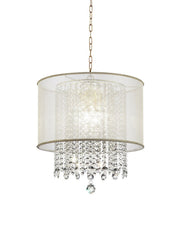21' Tall Ceiling Lamp 'Bhavya' w/ Gold finish and Crystal Accents, White Shade