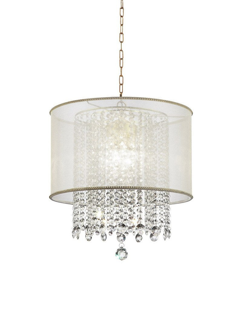 21' Tall Ceiling Lamp 'Bhavya' w/ Gold finish and Crystal Accents, White Shade