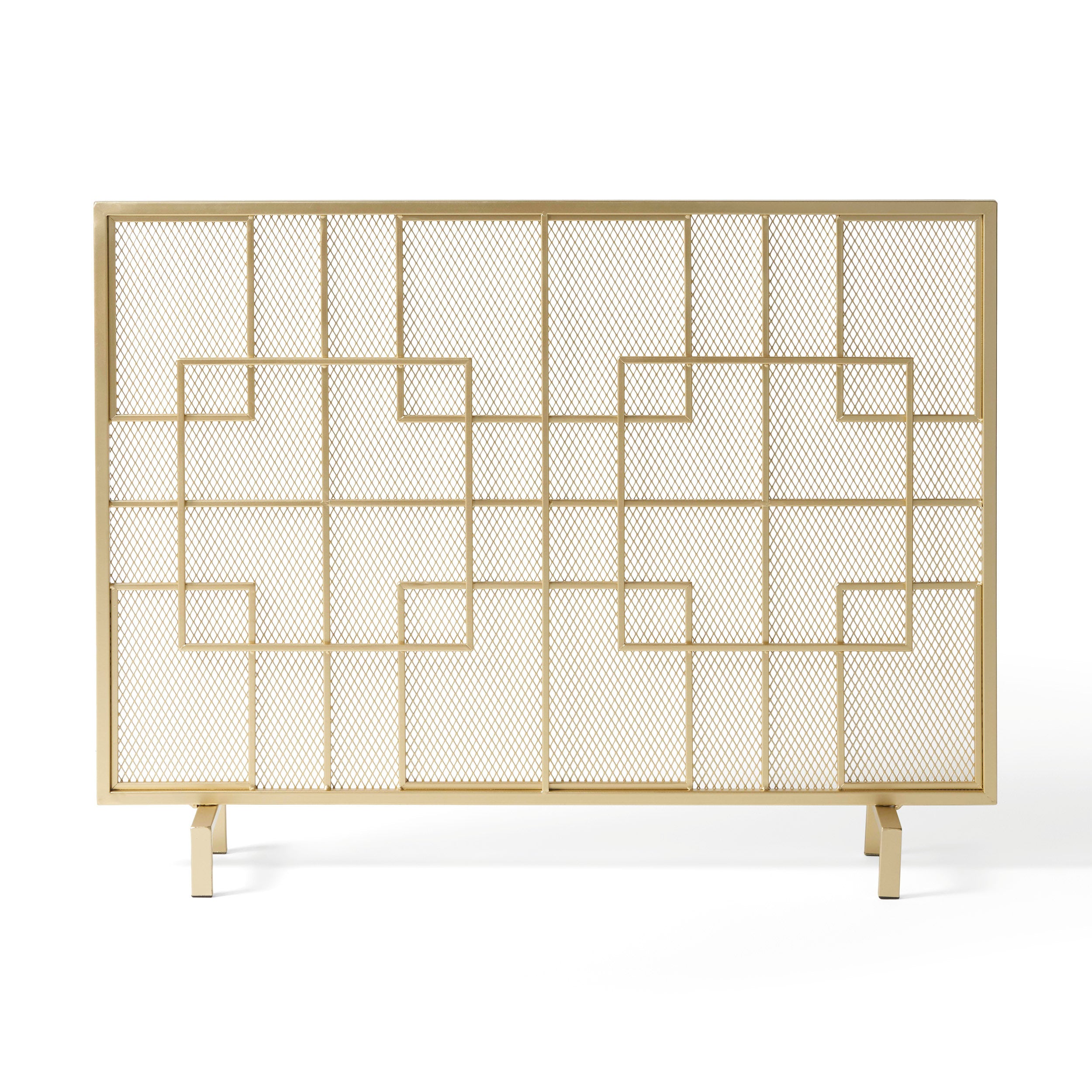 Dorothy Modern Single Panel Iron Fire Screen Gold Finish 41x30.75 Inches