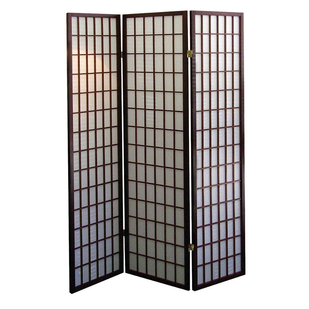 70' Tall 3-Panel Screen / Room Divider, Japanese Style with Cherry finish