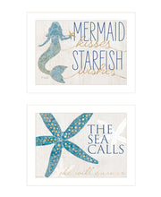 'Mermaid Kisses Starfish Wishes' 2-Piece Vignette by Kate Sherrill, Ready to Hang Framed Print, White Frame