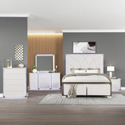 Fabio Contemporary Style King 5PC Bedroom set Made with Diamond-Shaped Side Accents, LED Lighting and Wood in White Finish(NJ INVENTORY)