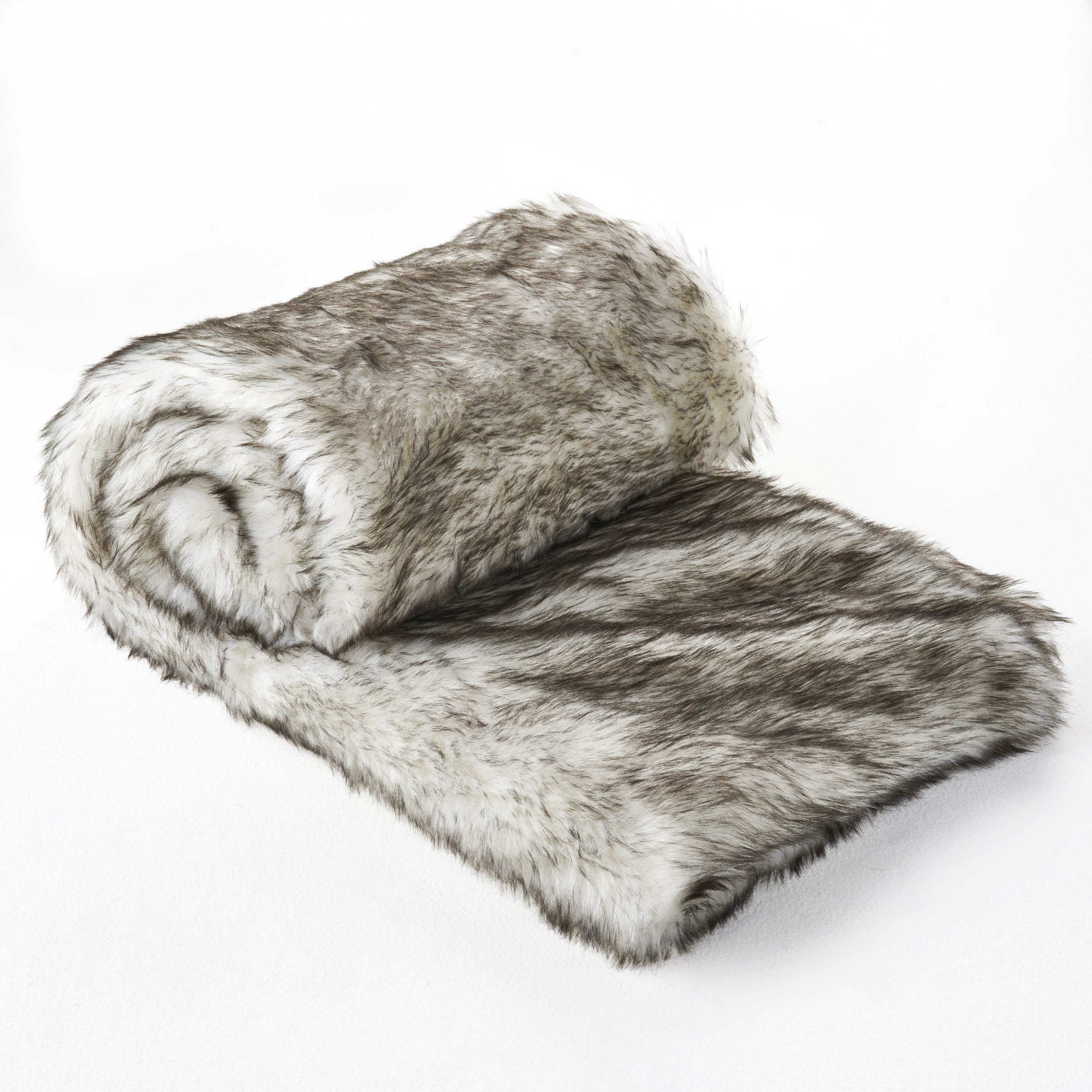 Luxury Faux Fur Throw Blanket with White and Grey Streaks, 50x60 inches