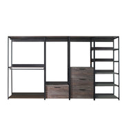 Monica Wood Walk-in Closet System with Powder Coated Metal Frame and Rustic Melamine Finish
