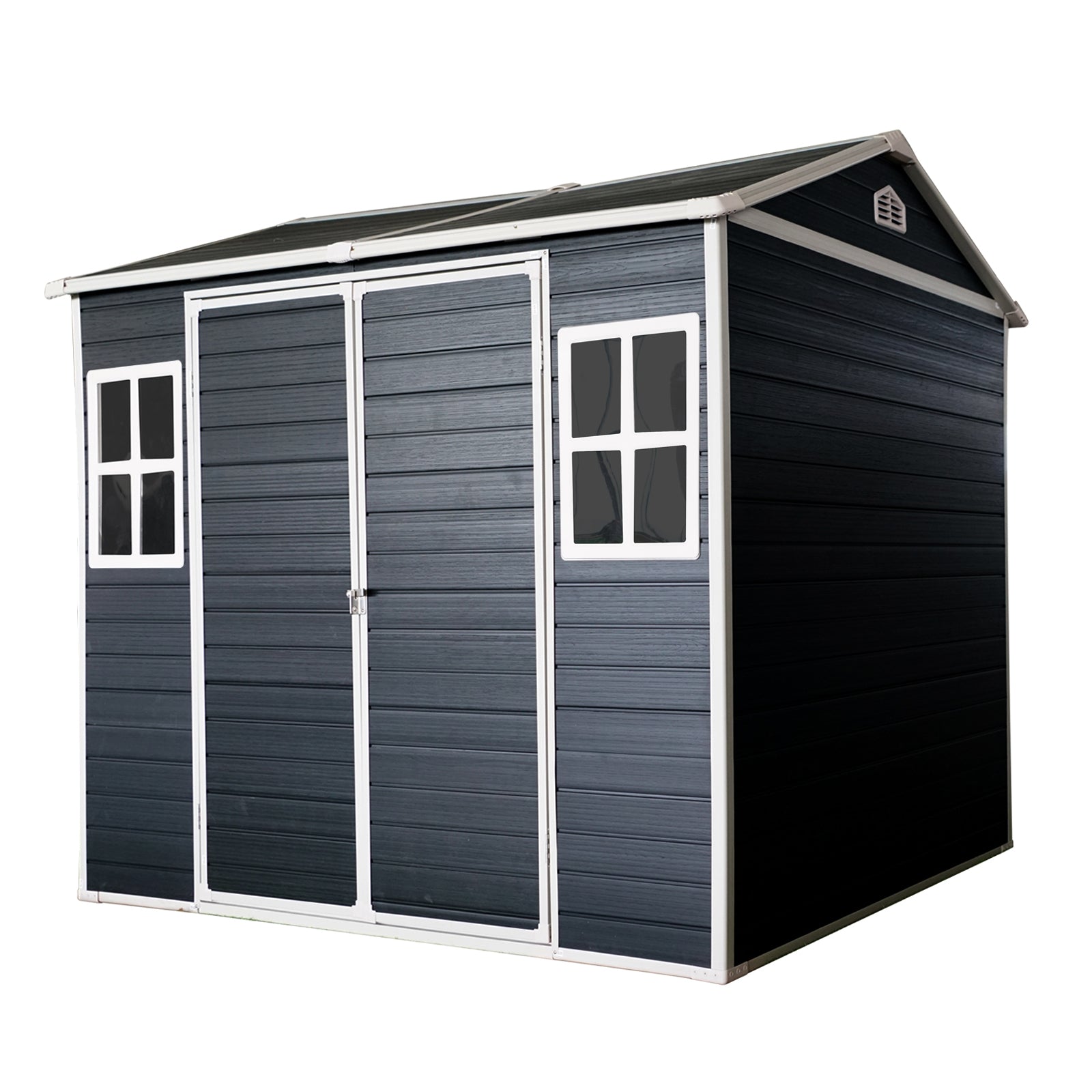 Black Resin Outdoor Storage Shed with Floor & Windows for Garden and Patio, 8 x 6ft