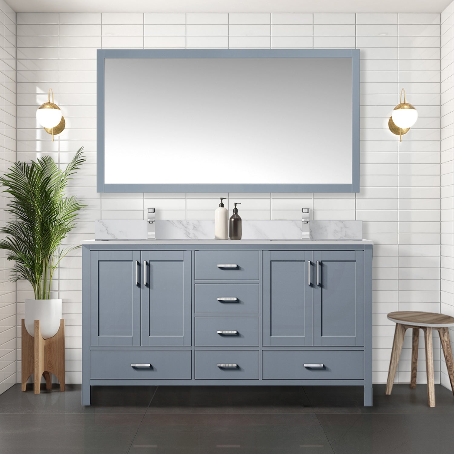 Dark Grey Double Bath Vanity 60 in. W x 22 in. D