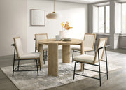 Bowen Oak Finish 47' Round Dining Table Set with Cream Color Upholstered Chairs