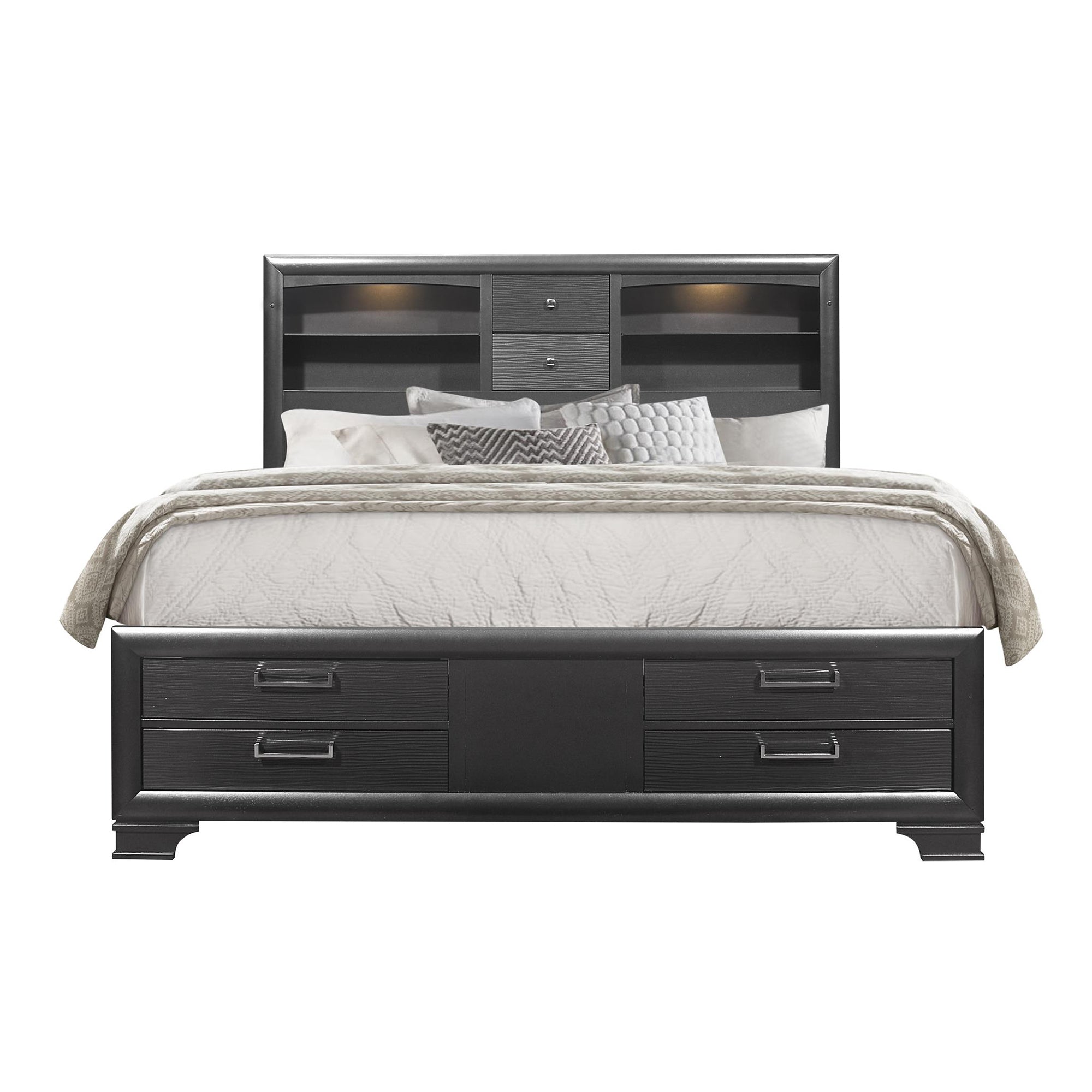 CIVIC Style Queen Bedroom Set with Drawers Grey Solid Wood MDF 5PC