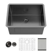 Laundry Sink 24 Inch Gunmetal Black Undermount Stainless Steel Deep Single Bowl 16 Gauge 24 x 18 x 12 Inch Utility Sink