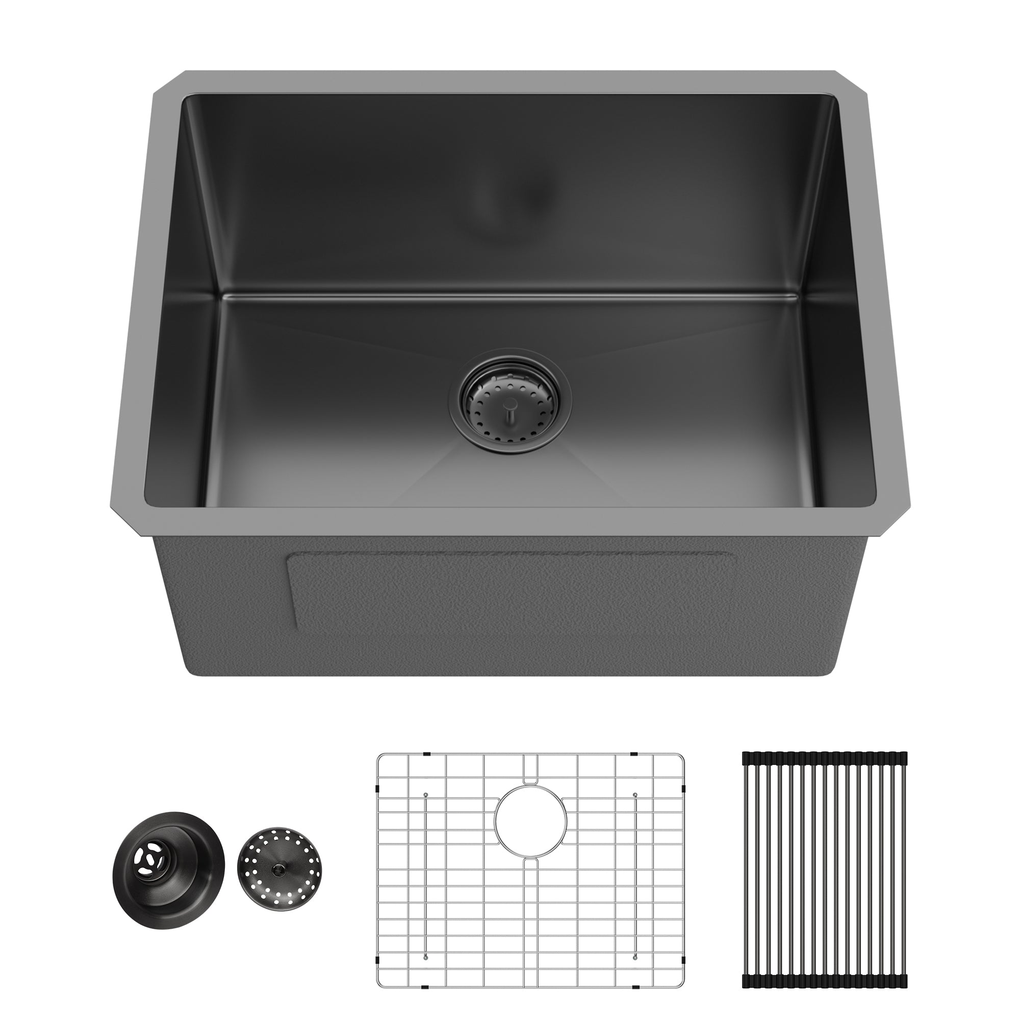 Laundry Sink 24 Inch Gunmetal Black Undermount Stainless Steel Deep Single Bowl 16 Gauge 24 x 18 x 12 Inch Utility Sink