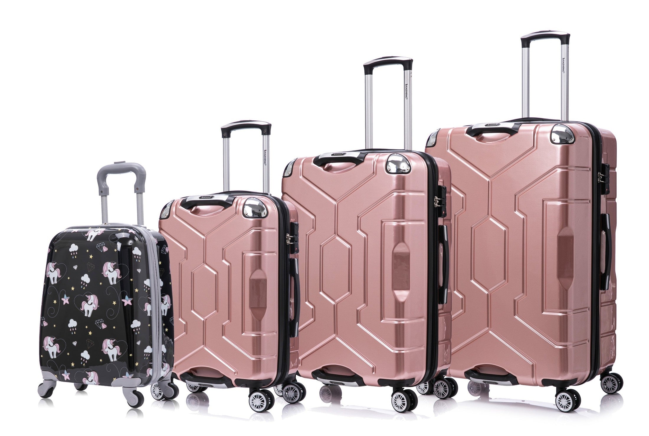 Luggage set PC material four piece travel luggage set, with rotating wheels and a sense of technology