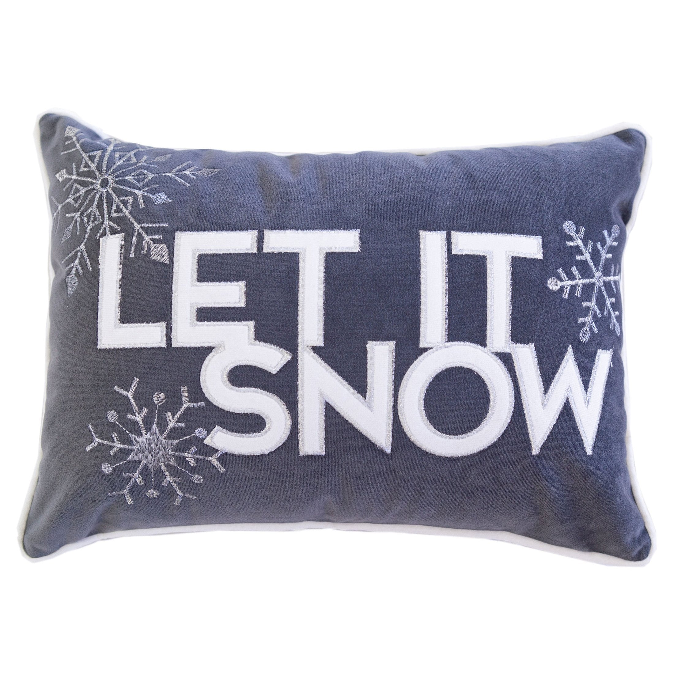 Nneka Let It Snow Gray Velvet Lumbar Pillow with Insert 14x20