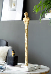 5.5x5.5x32' Elongated Gold Roman Statue on White Marble Base