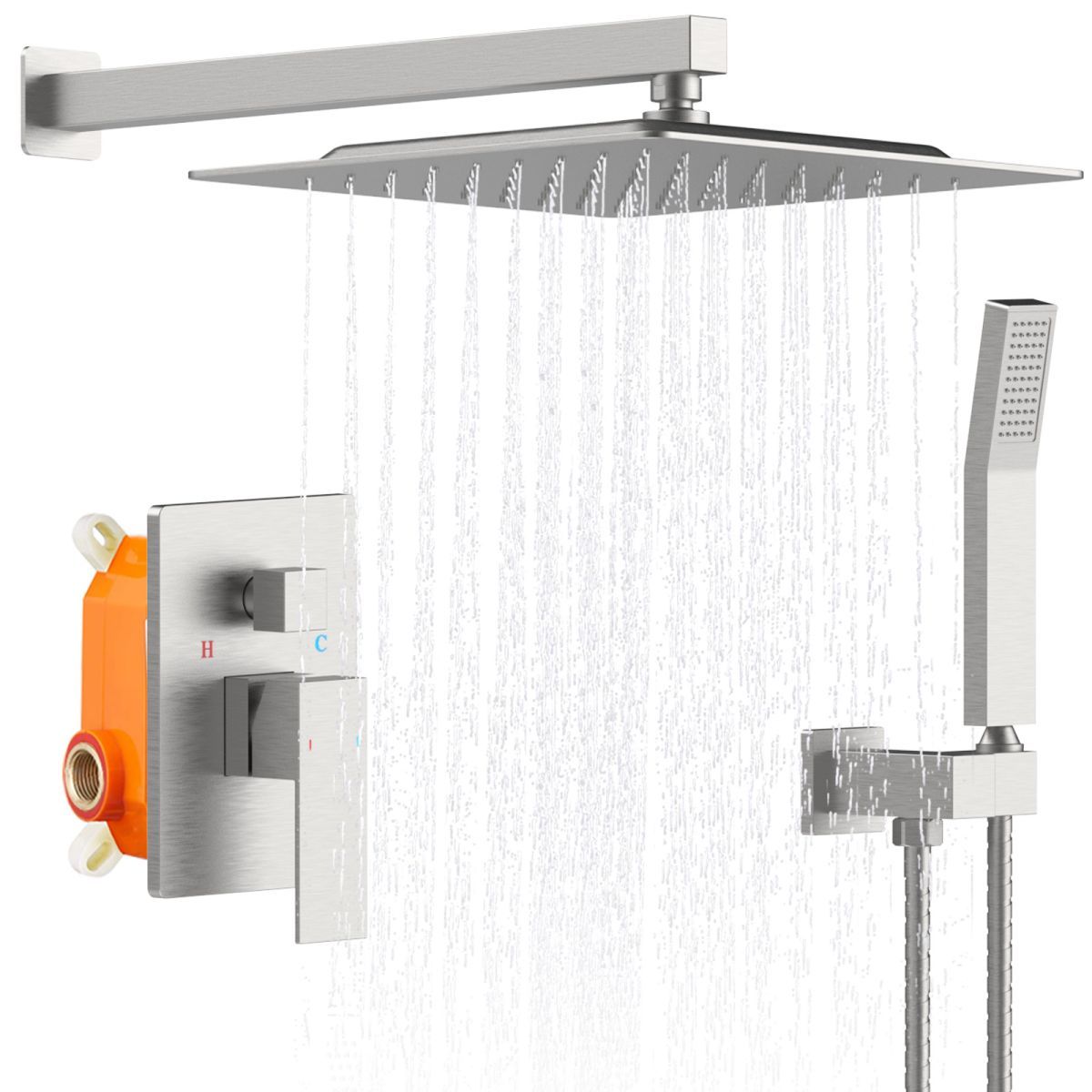 Shower System Shower Faucet Combo Set Wall Mounted with 10' Rainfall Shower Head and handheld shower faucet, Brushed Nickel Finish with Brass Valve Rough-In