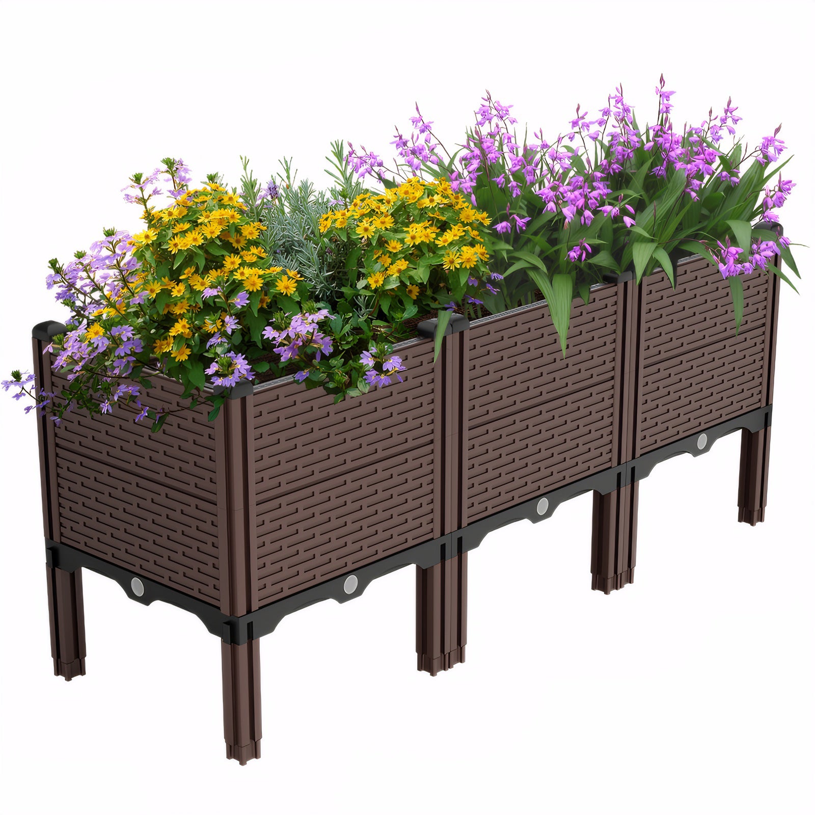 47.2x15.7x19.6in Raised Garden Beds Outdoor, Polypropylene Planter Boxes Outdoor for Vegetables, Flowers, Herbs, Garden Box with Drain Outlet, Heat and Frost Resistant Planters, 440 lbs Capacity