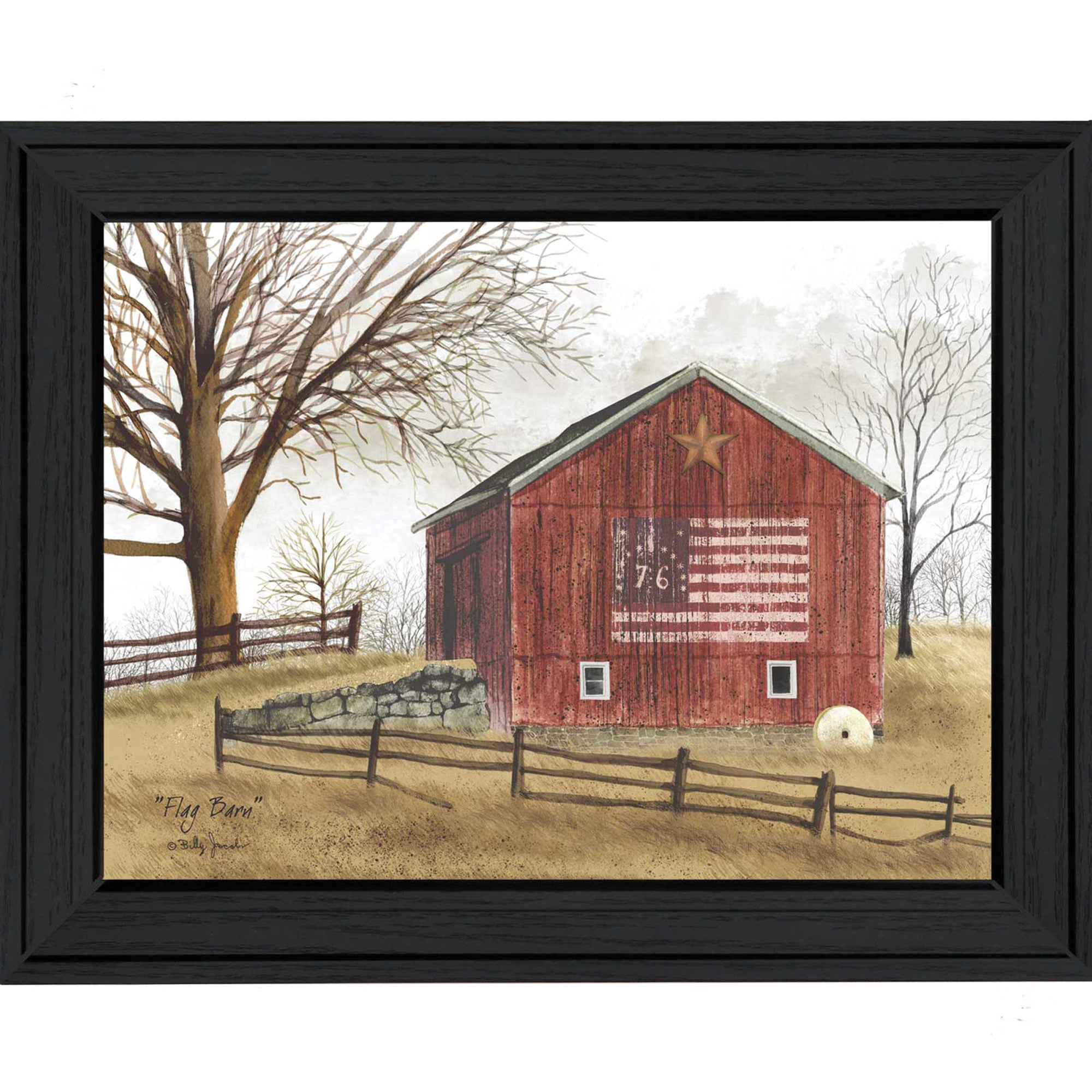'Flag Barn' By Billy Jacobs, Printed Wall Art, Ready To Hang Framed Poster, Black Frame