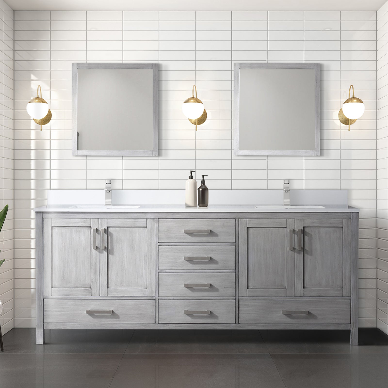 Distressed Grey Double Bath Vanity 80 in. W x 22 in. D, with Cultured Marble Top