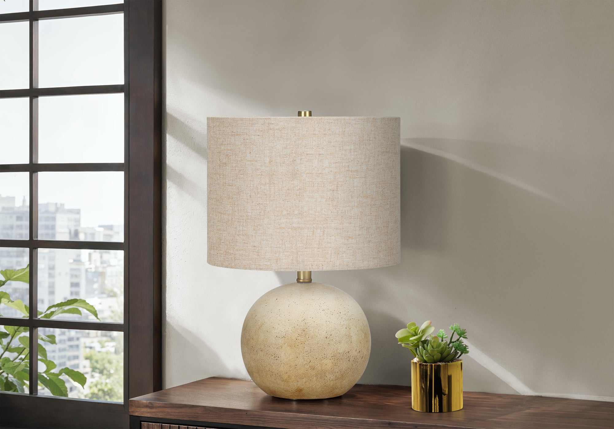 Lighting, 20'h, Table Lamp, Beige Concrete, Beige Shade, Contemporary