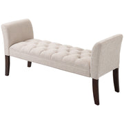 HOMCOM End of Bed Bench with Button Tufted Design, Upholstered Bedroom Entryway Bench with Arms and Solid Wood Legs for Bedroom, Beige
