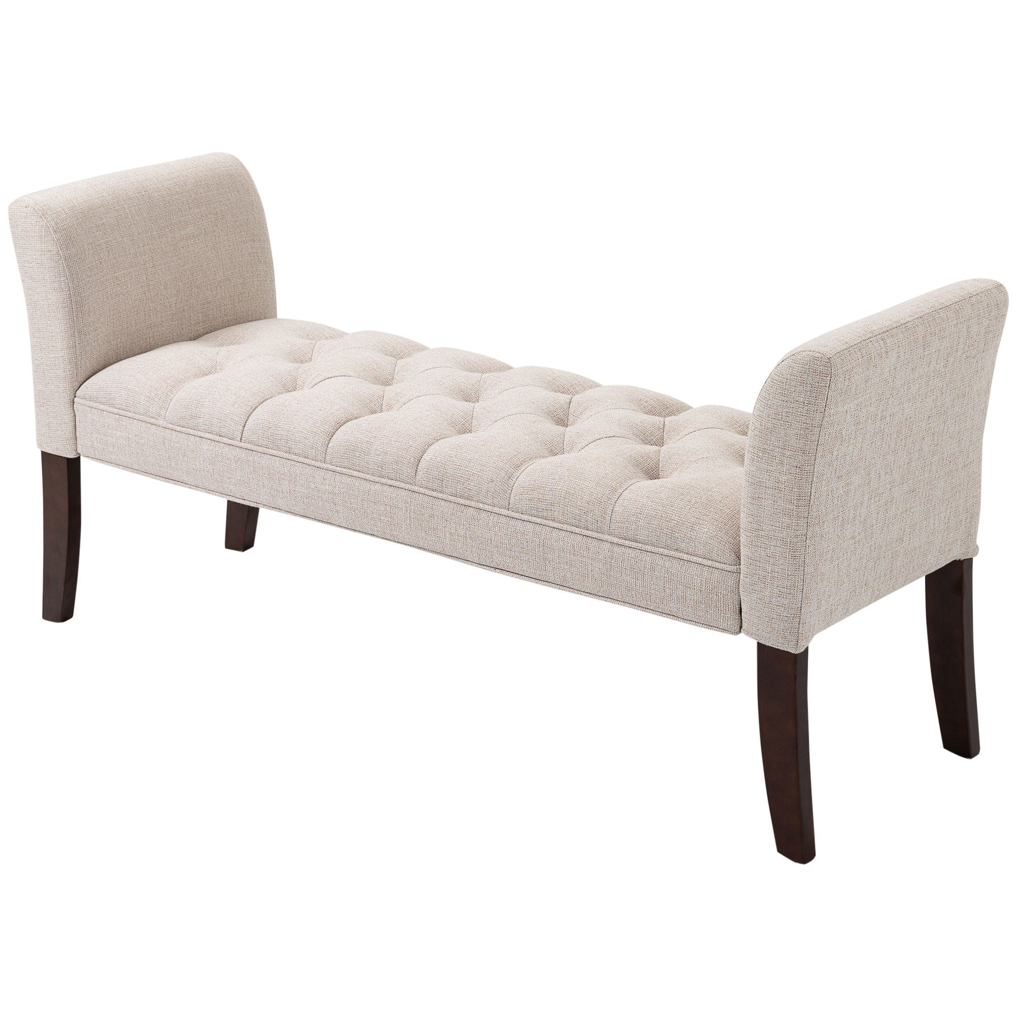 HOMCOM End of Bed Bench with Button Tufted Design, Upholstered Bedroom Entryway Bench with Arms and Solid Wood Legs for Bedroom, Beige