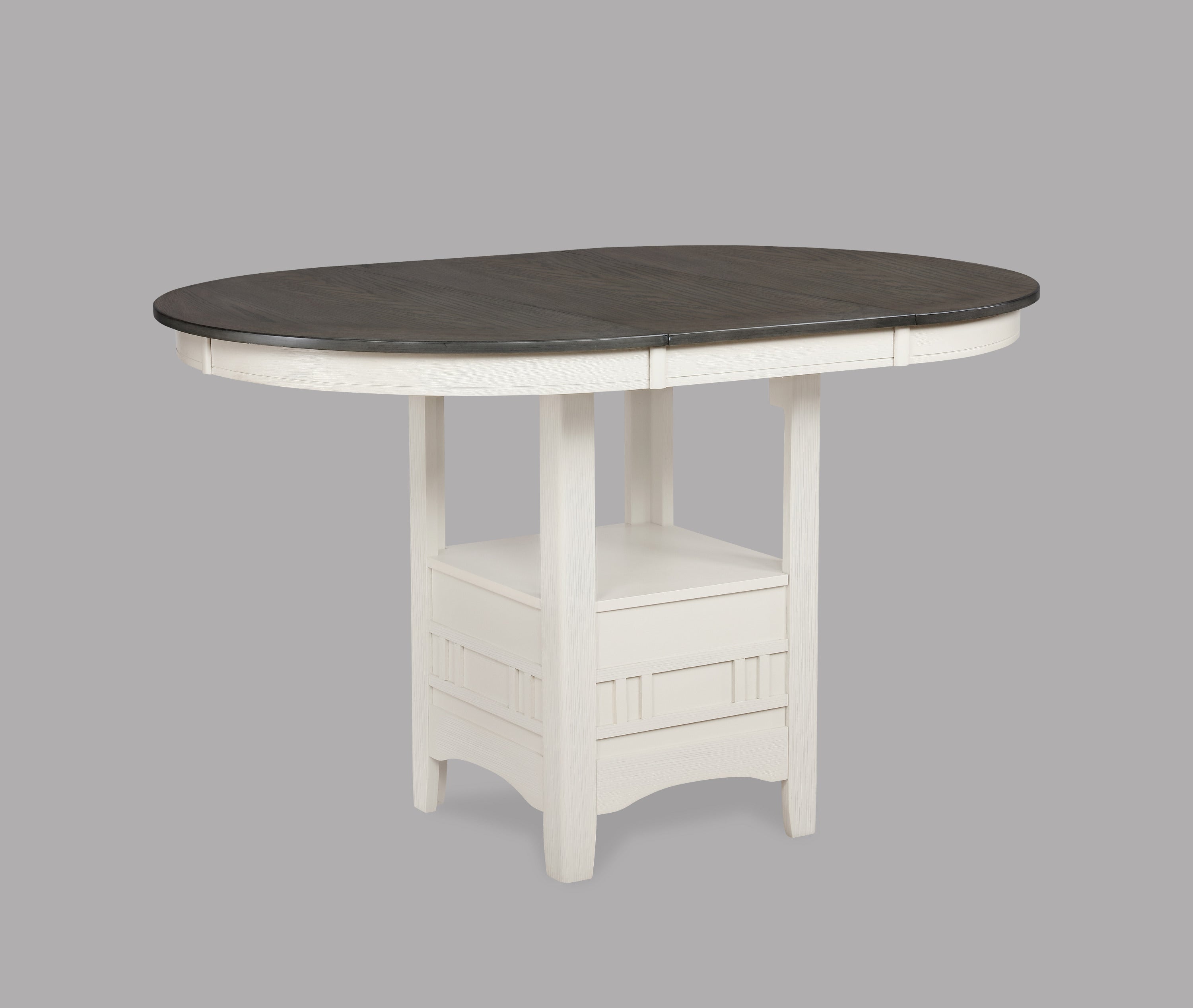 1pc Casual Counter Height Kitchen 18' Extendable Leaf Storage Table Pedestal Base Design Wooden Dining Room Two-Tone Finish Chalk Grey