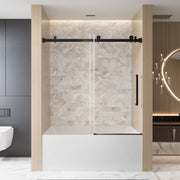 Frameless Single sliding shower door  56-60 'W x 60' H, 1/4 '(6 mm) Clear Tempered Glass, Explosion Proof Film, Stainless Steel Handle,Square Tube Track ,Matte Black