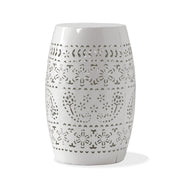 Transitional Ruby Side Table with Lace-Cut Design in White Iron, 12.25 x 12.25 x 18 Inches