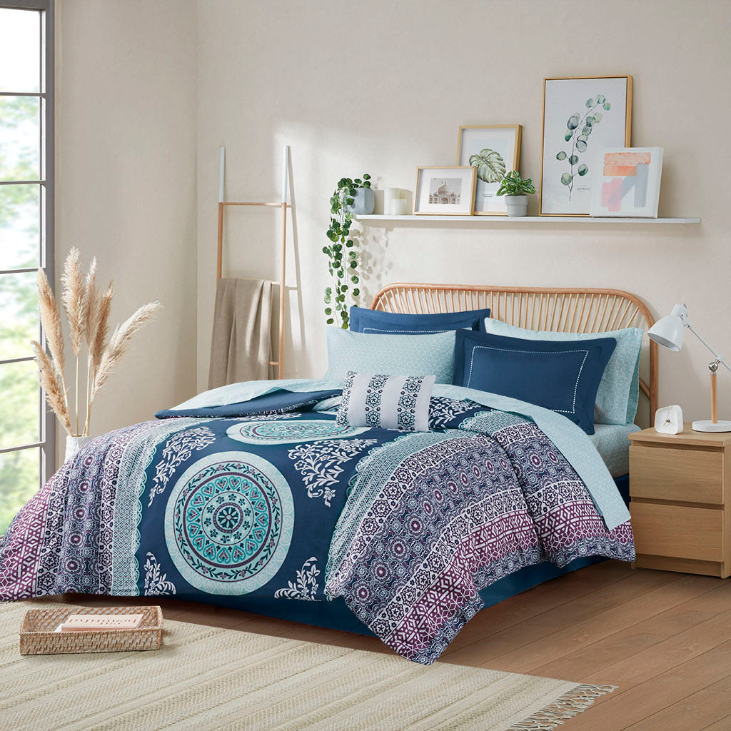 Queen Boho Comforter Set with Bed Sheets
