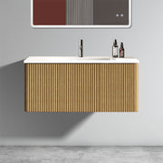 U088-Etna36W-306 Etna 36'Striped Natural Oak Bathroom Vanity with White Ceramic Sink, Wall Mounted Floating Bathroom Vanity for Modern Bathroom, One-Piece White Basin without Drain, Pre-assembled