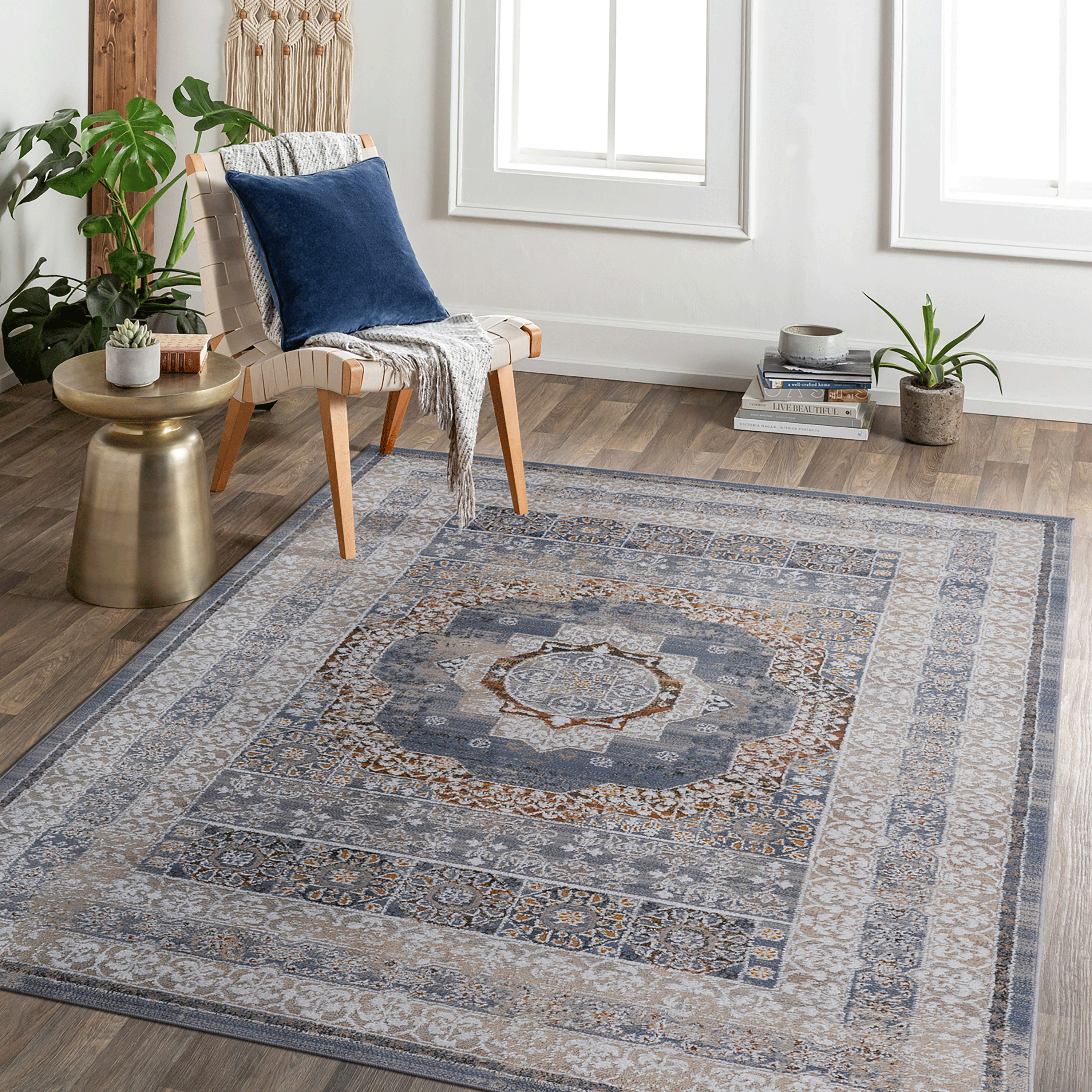 LOOM & LUXE Collection 5X7 Blue/Ivory /Medallion Non-Shedding Living Room Bedroom Dining Home Office Stylish and Stain Resistant Area Rug