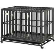PawHut Heavy Duty Dog Crate Metal Kennel and Cage Dog Playpen with Lockable Wheels, Slide-out Tray and Anti-Pinching Floor, 45' x 29.5' x 35'