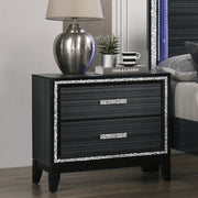 Contemporary Bedroom Furniture Black Finish Nightstand with Two Drawers Wooden 1pc Shimmering Silver Trim Accent