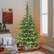 7ft Pre-Lit Christmas Tree with 400 Warm White LED Lights, 941 PE+PVC Tips, Realistic Layered Look, Unique Wooden Base – Full Artificial Holiday Tree for Home Decor