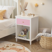 26.77''H Wooden Nightstand with One Drawer One Shelf for Kids, Adults, Pink+Golden handle