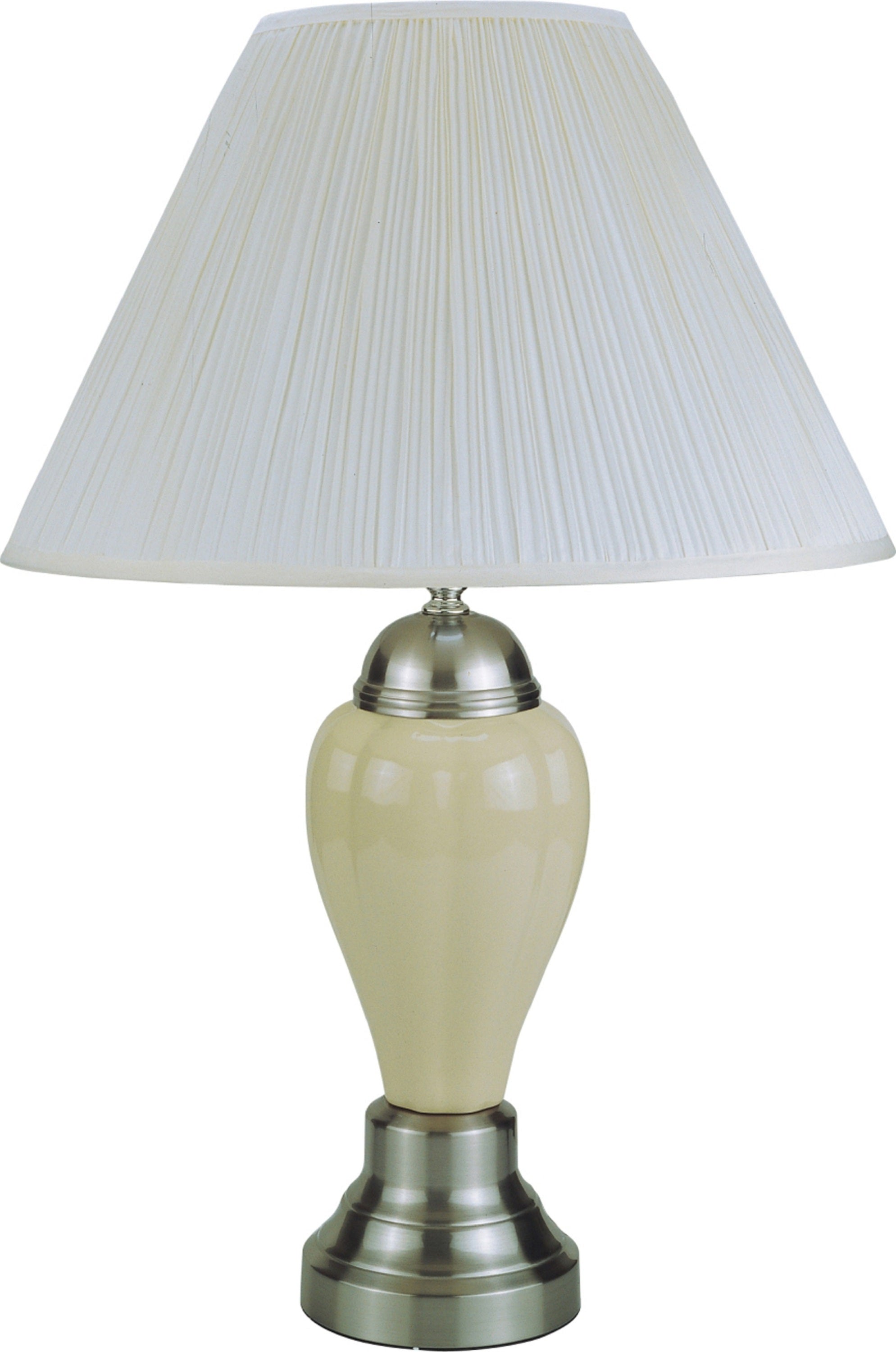 1pc Elegant Crafted Table Lamp Glossy Ivory Base Contrasting Metallic Details Pleated Shade Modern Look Porcelain Rotary Switch, 100WATT